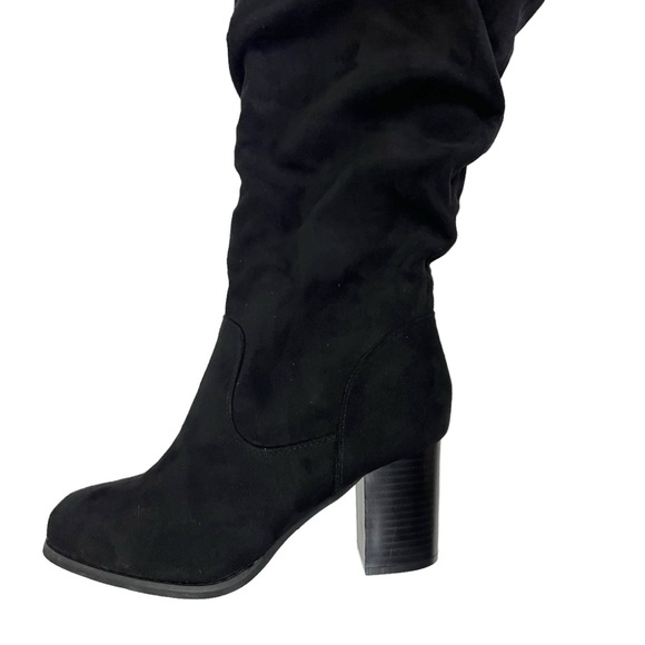 Journee Collection Size 8.5 Black Faux Suede Knee High Heeled Boots NWOB - Picture 4 of 10